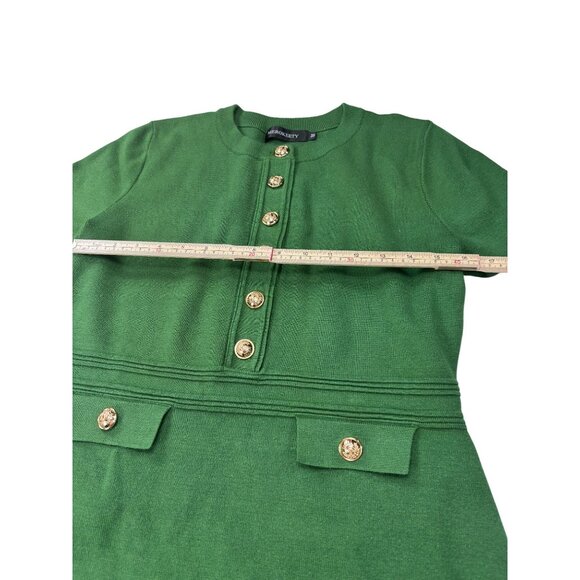 Merokeety Green Short-Sleeve Knee-Length Dress With Gold Button Accents Ribbed D - Picture 9 of 12
